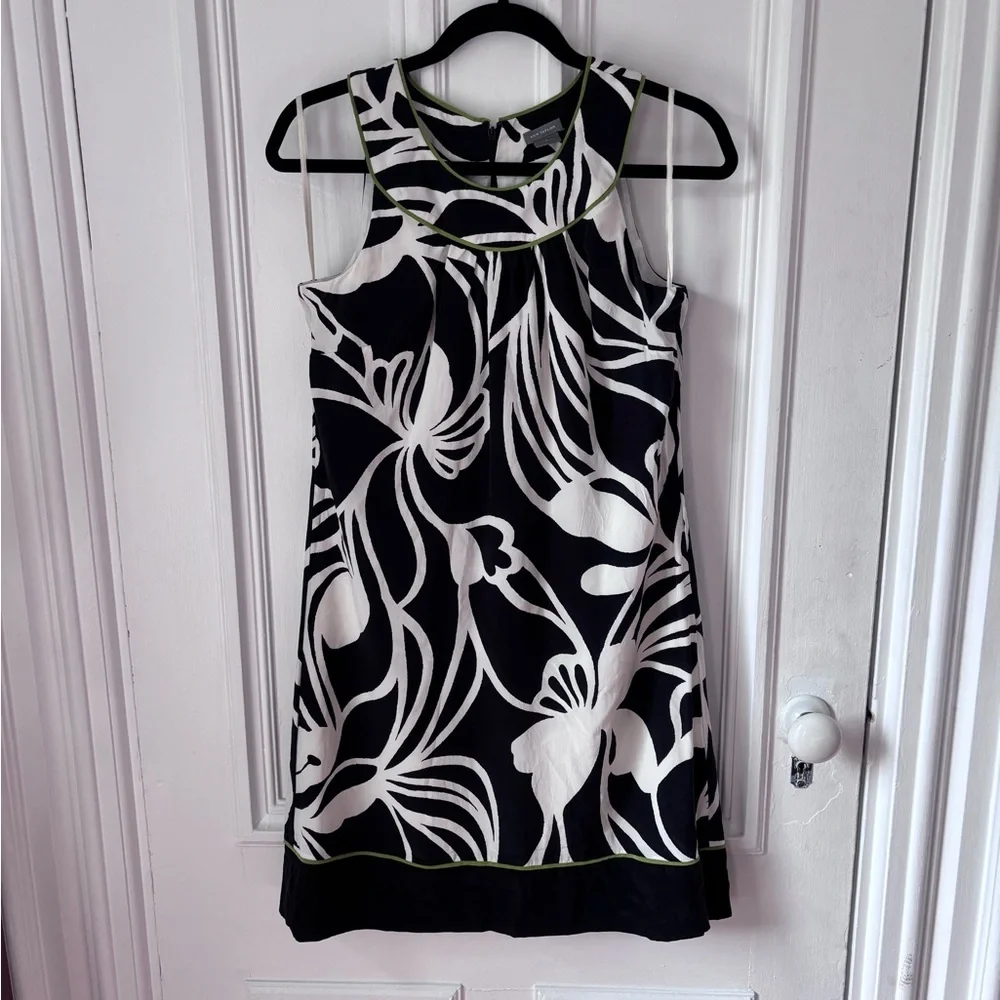 Women’s Anne Taylor Silk Black And White Floral A Line Sleeveless Back Zip Lined - Picture 2 of 11
